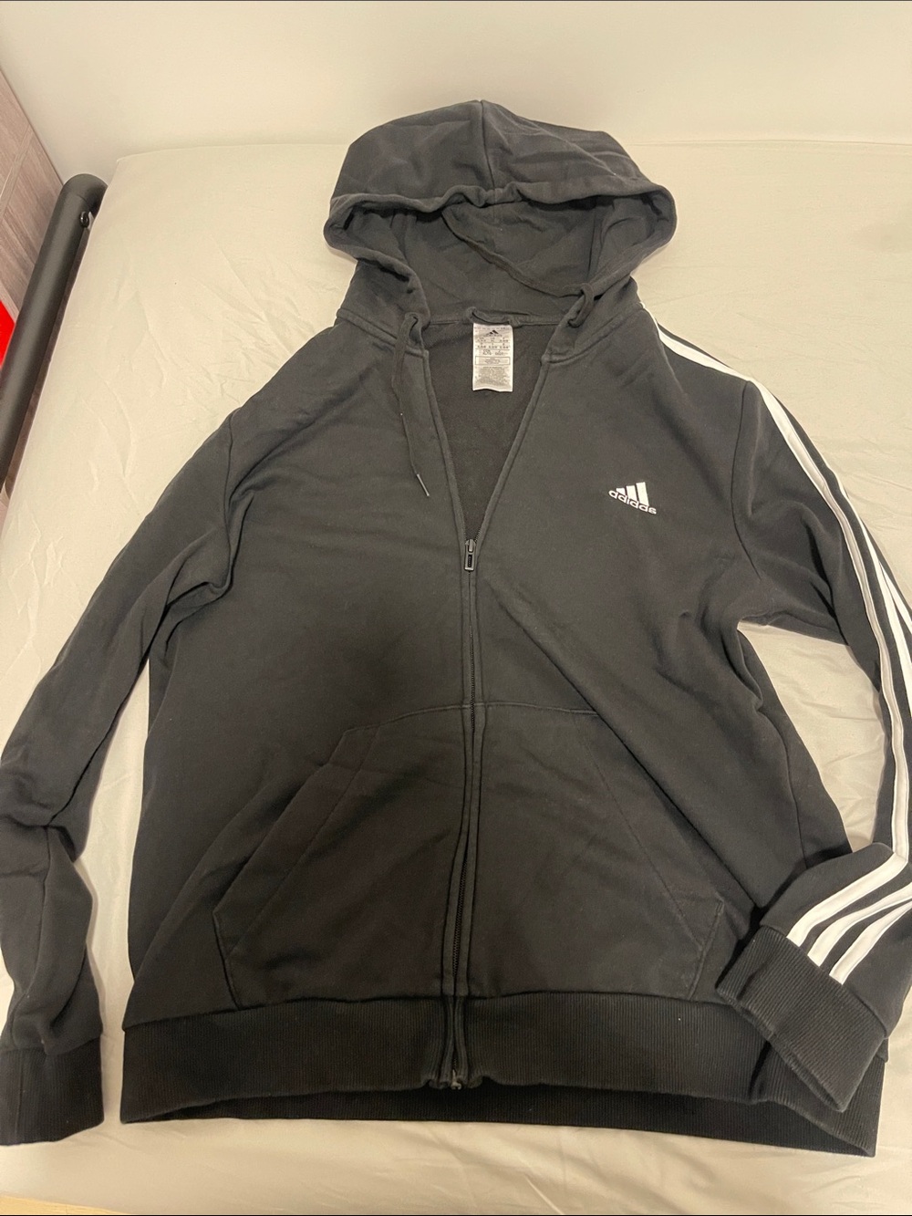 adidas Black Zip-Up Hoodie with White Three-Stripes